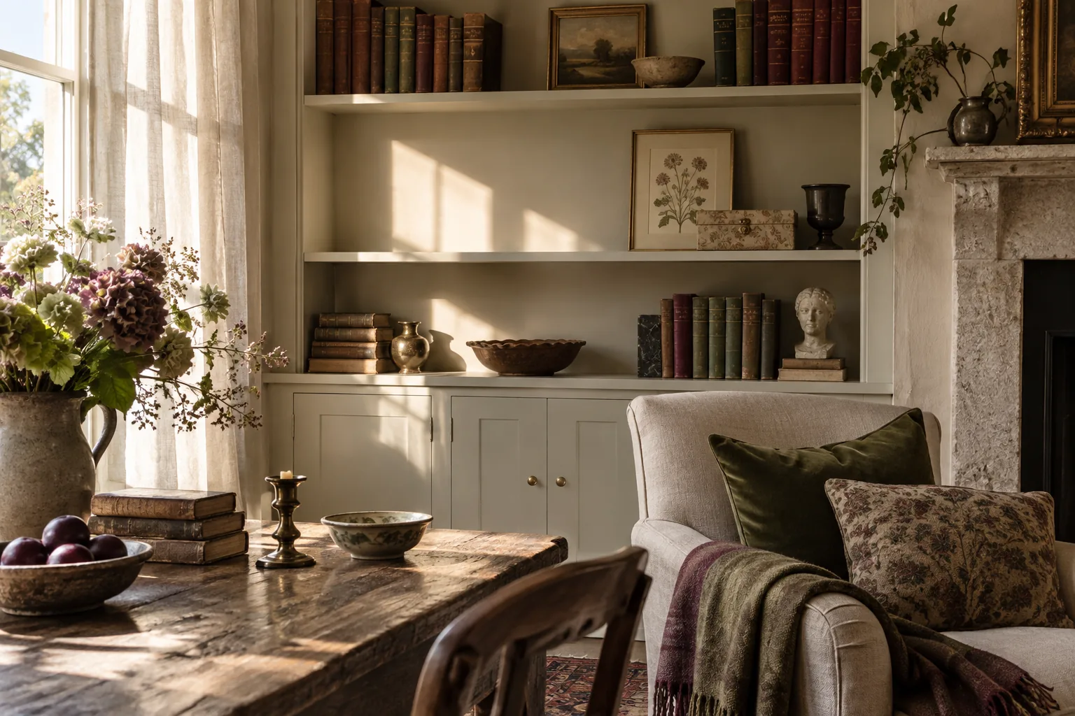A framed print and fabric box kept away from direct sun on a shelf.
